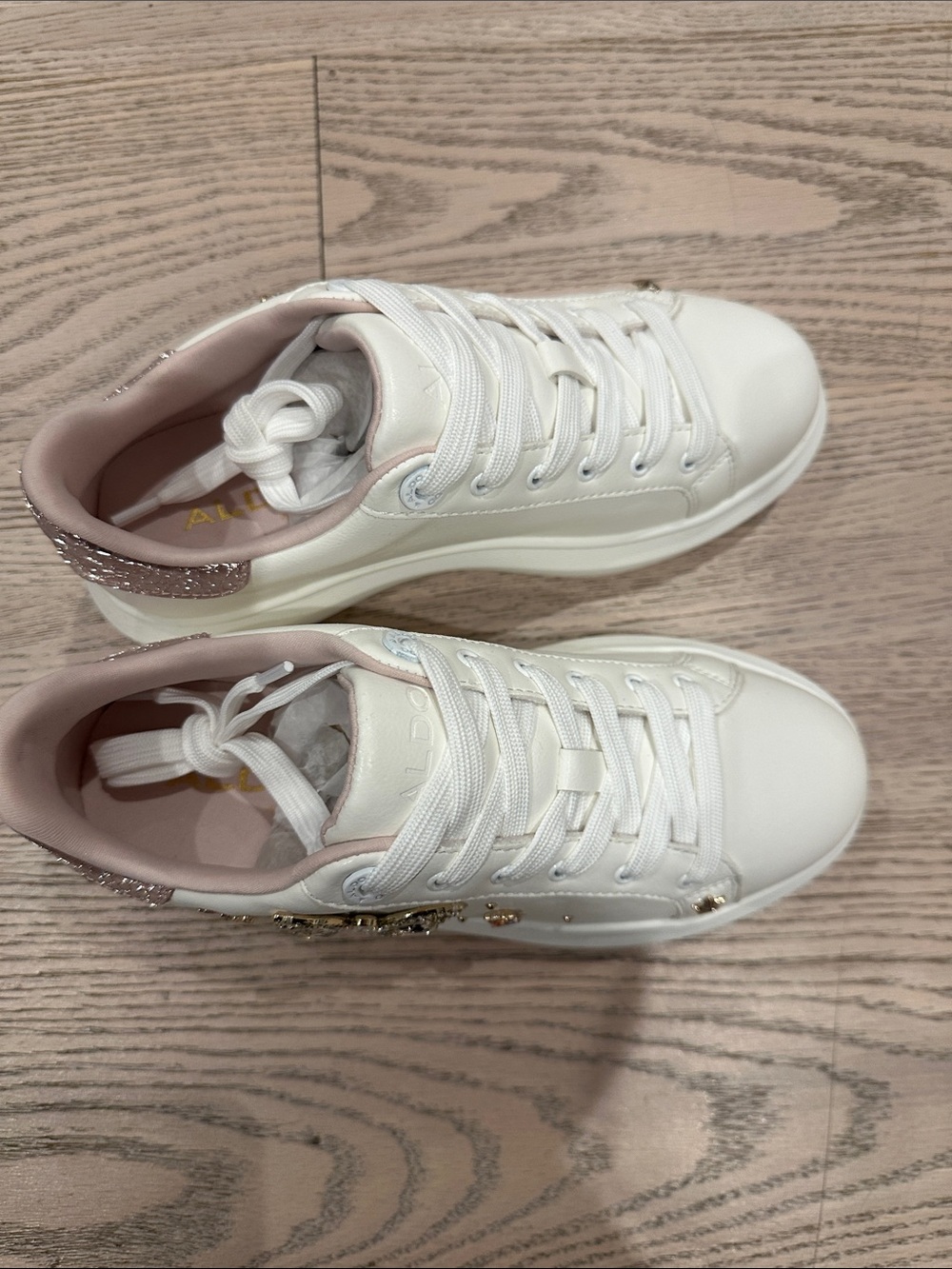Aldo Women's White Sneakers with Blush Pink Accents